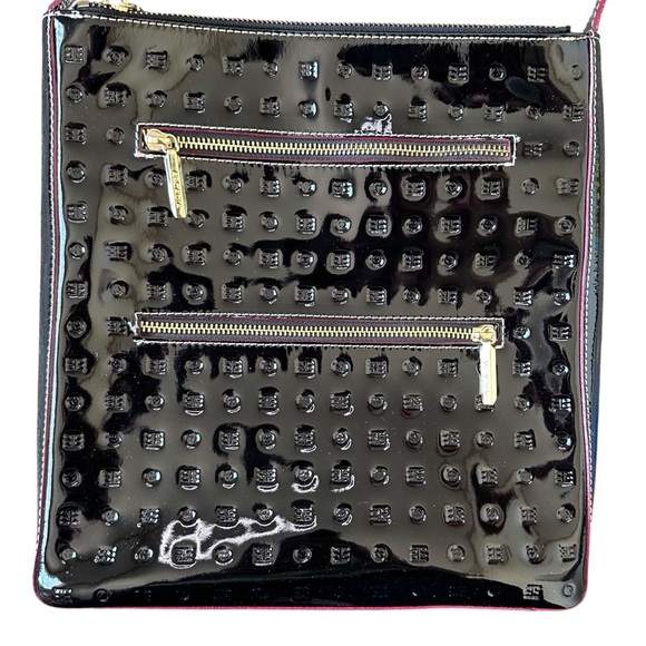 ARCADIA Crossbody Purse & Wallet Set Textured Design Black Patent Leather - Picture 2 of 16